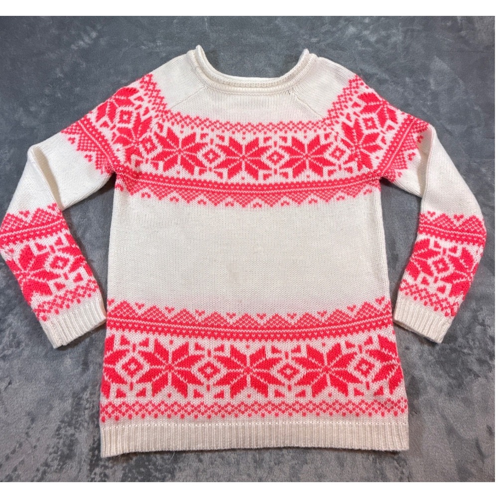 VTG Bliss Couture Women L Neon Pink Cream Fair Isle Snowflake Sweater Nordic Y2K